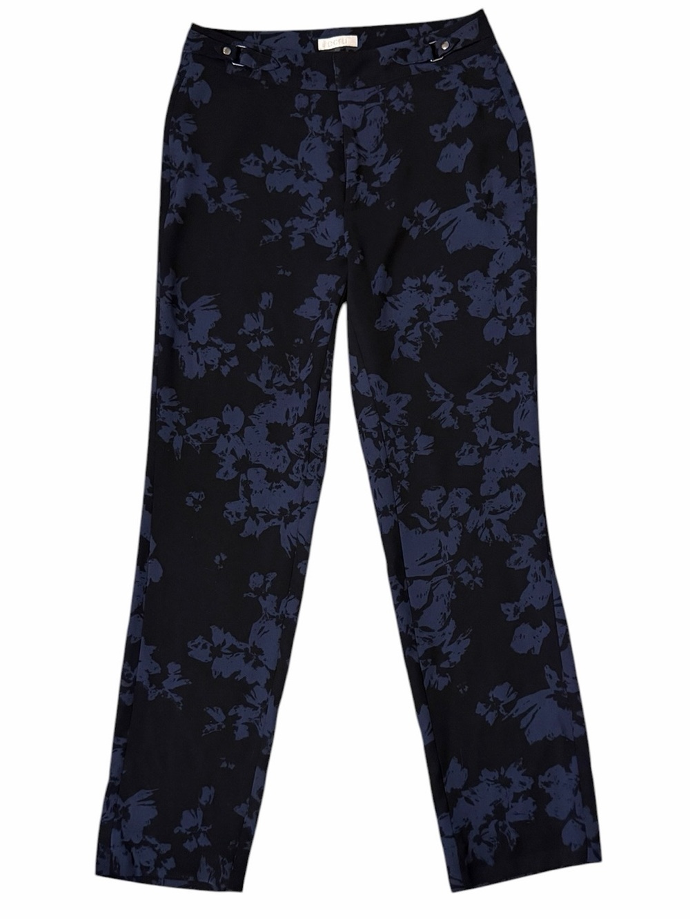 Ecru Black and Blue Floral Trousers Size 4